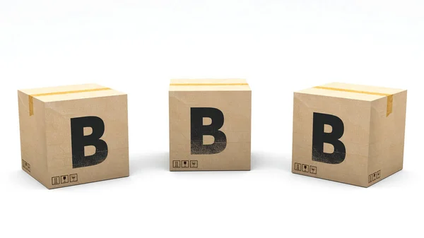 手紙Bとクラフトボックス 3つの異なる位置に紙で作られたボックス フロント 左と右 3Dレンダリングでアルファベット 簡単クロップ ワンクリック 隔離された白い背景 — ストック写真
