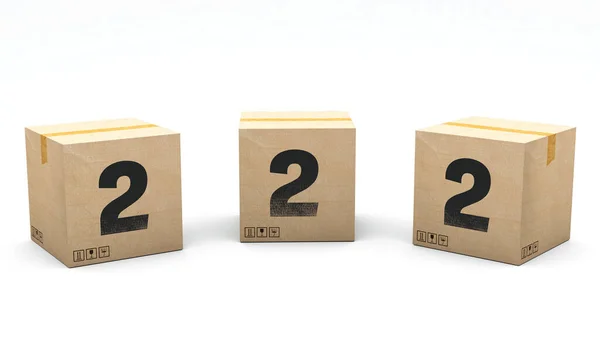 Krafte盒子2号纸盒分为3个不同的位置 左边和右边 3D渲染中的字母 简单的种植 一次点击 孤立的白色背景 — 图库照片