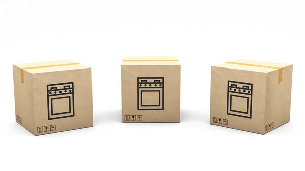 Kraft Box Stamped Icon Product Stove Cardboard Package Made Rendered — Stock Photo, Image