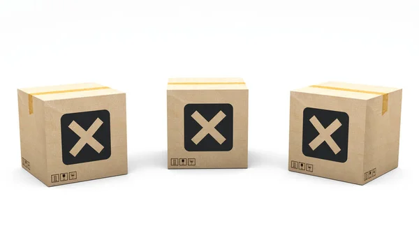 卡夫盒盖有图标 纸板包装由3D制作 呈现在三个不同的角度 简单的剪报 — 图库照片