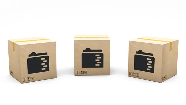 Kraft Box 아이콘으로 스탬프됩니다 패키지는 만들어 각도로 렌더링되었습니다 오른쪽 — 스톡 사진