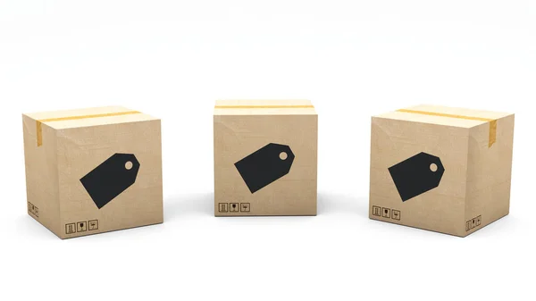 卡夫盒子上盖有图标 纸板包装由3D制作 呈现在三个不同的角度 简单的剪报 — 图库照片