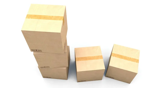 クラフトボックス 積み重ねた箱 3Dで作成され トップビューでレンダリングされたカードボードパッケージ — ストック写真
