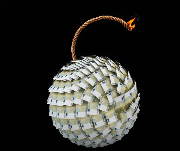 Kavramsal Finansal Tehlike - Siyah Arkaplanda Edebiyat Fünyesi Olan Euro Notlarından Yapılan Bir Bomba