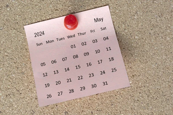 Май 2024 Календарь Липкой Ноте Напоминание Концепция Сообщения Концепция 2024 — стоковое фото