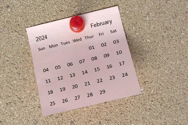 Febbraio 2024 Calendario Nota Adesiva Promemoria Concetto Messaggio 2024 Nuovo — Foto Stock