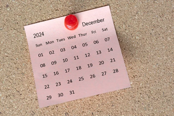 Dicembre 2024 Calendario Nota Adesiva Promemoria Concetto Messaggio 2024 Nuovo — Foto Stock