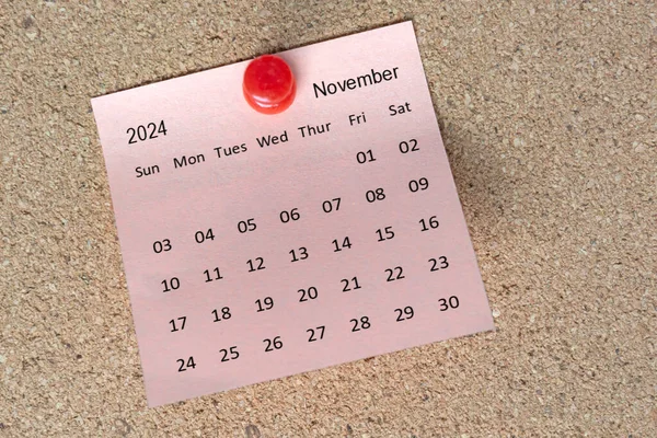 Stock image November 2024 calendar on sticky note. Reminder and message concept. 2024 new year concept.