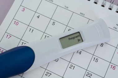 Positive pregnancy test on calendar. Trying To Conceive Concept. clipart