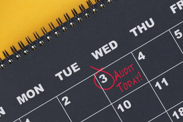 Red circle mark on the calendar at 3 for reminder of Audit Today. Audit concept.
