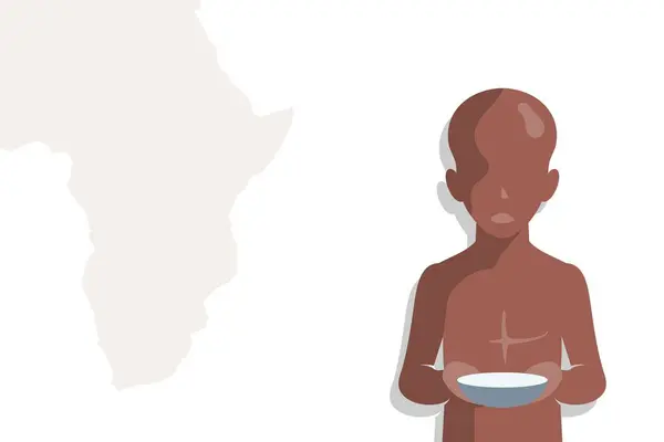 Illustration Poor African Hunger Kid Copy Space Design — Stock Vector