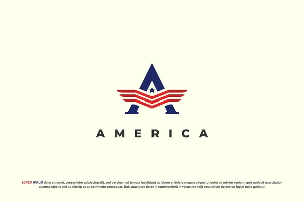 Logo Letter Een Amerikaanse Vlag Vleugel Ontwerp — Stockvector