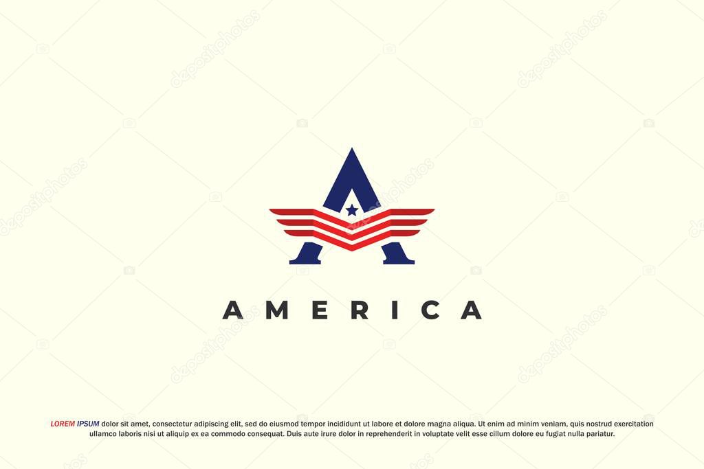 Logo letter a american flag wing design