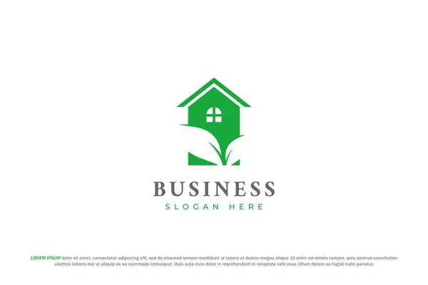 Логотип Зелений Будинок Лист Природи Дизайн Нерухомості — стоковий вектор