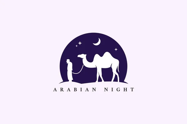 Logo Arabischer Mann Mit Kamelsilhouette Nachtdesign — Stockvektor