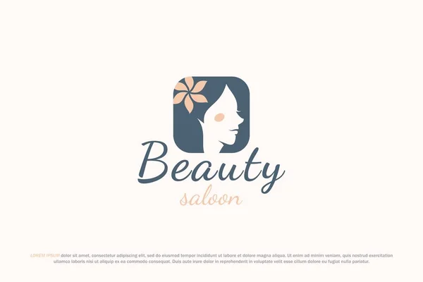 Logo Piękno Kobieta Głowa Sylwetka Kwiaciarnia Projekt — Wektor stockowy