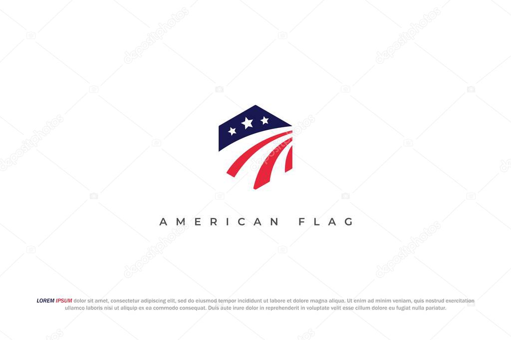 Logo american flag hexagon circle design