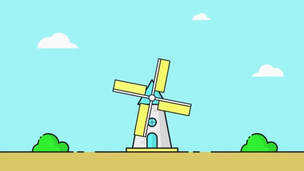 Kreslený Větrný Mlýn Farma Animace Video — Stock video