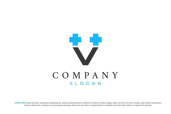 Çift katlı v harfi artı hastane sembolü modern minimalist logo