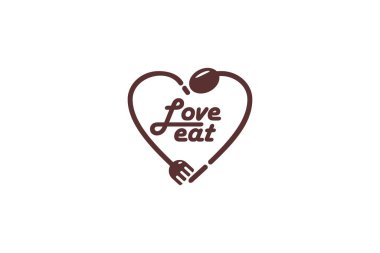 Aşk logo yer aşk şekli ve çatal kaşık çizgisi sanatı