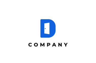 D harfi mavi kapı modern soyut iş logosu