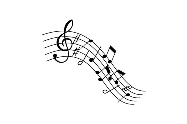 музыкальные ноты, текущие вниз на иллюстрации иконки персонала