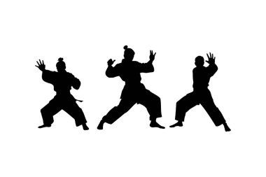karate dövüş duruşu silueti ayarlandı