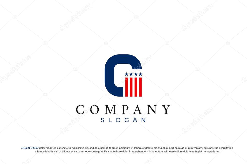 Letter g capital american usa flag star logo