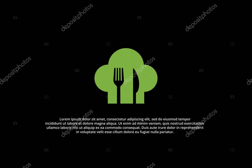Green Chef Hat with Fork and Knife Logo