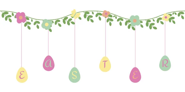 Velikonoční Prapor Květinové Věnce Vejce Slavnostní Hranice Vektorová Ilustrace — Stockový vektor