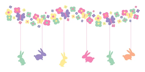 Velikonoční Prapor Květiny Věnce Velikonoční Zajíčky Slavnostní Hranice Vektorová Ilustrace — Stockový vektor