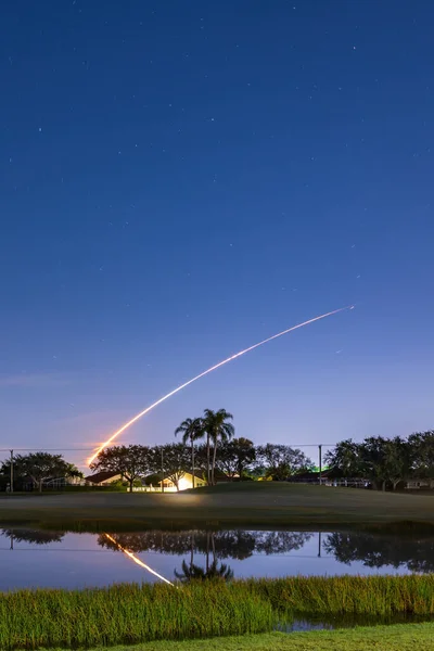 The flight path to the moon of a space rocket Artemis launched from Cape Canaveral in Florida USA