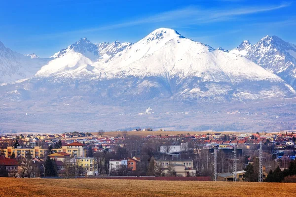 stock image View to Poprad town under the High Tatras Mountains.