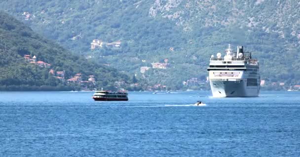 Ruise Ship Sailing Bay Kotor Montenegro — Stock Video