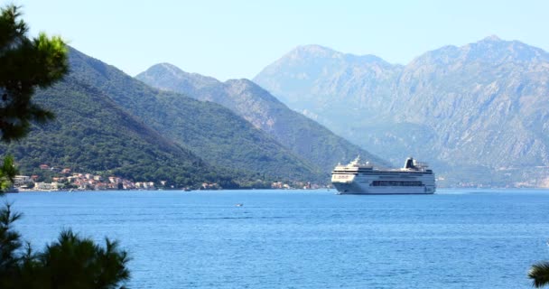 Navio Cruzeiro Que Navega Para Baía Kotor Montenegro — Vídeo de Stock