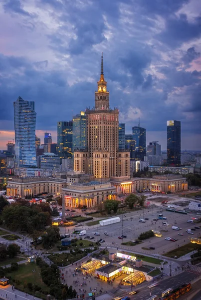 Вид Ніч Центрі Варшави Зверху — стокове фото