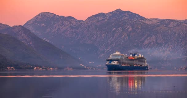 Kotor Montenegro September 2023 Cruise Ship Arriving Kotor Bay Sunrise — Stock Video