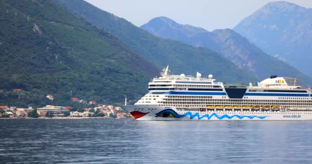 Aida Blu Cruise Ship Arriving Kotor Bay — Stock Video