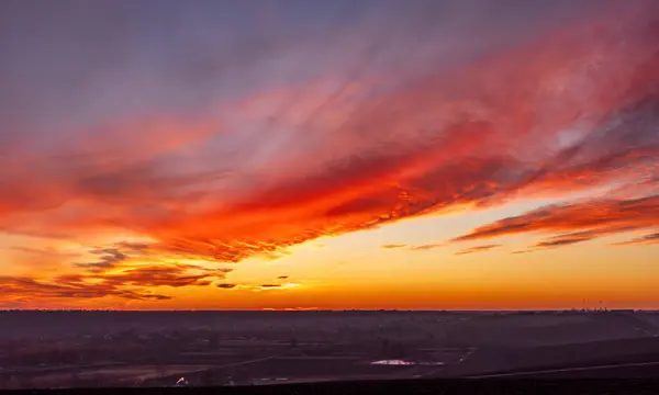 Прекрасний Захід Сонця Полях Ліцензійні Стокові Фото