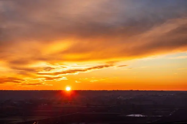 Прекрасний Захід Сонця Полях Стокова Картинка