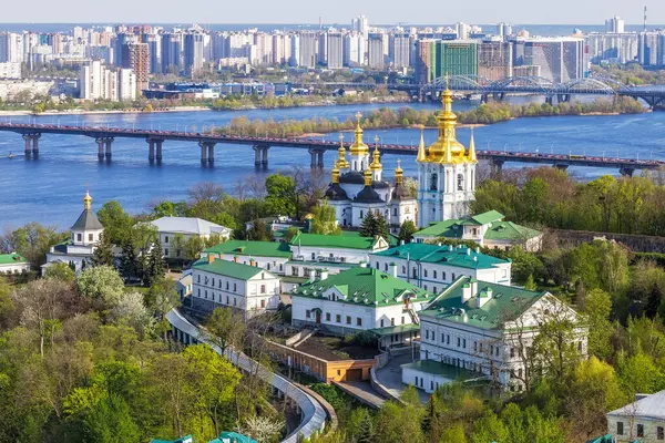 Vista Para Cidade Kiev Partir Torre Sineira Kiev Pechersk Lavra — Fotografia de Stock