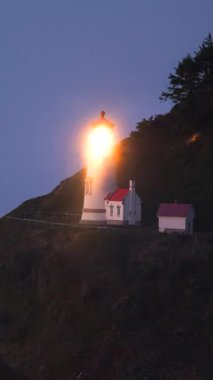 Heceta Head lighthouse at night,  time lapse vertical video