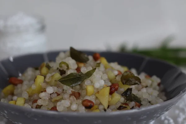 Sabudana khichri is an Indian dish made from soaked sabudana or tapioca pearls. It is the dish of choice for a person observes fasting during Shivratri, Navratri, or similar Hindu religious occasion