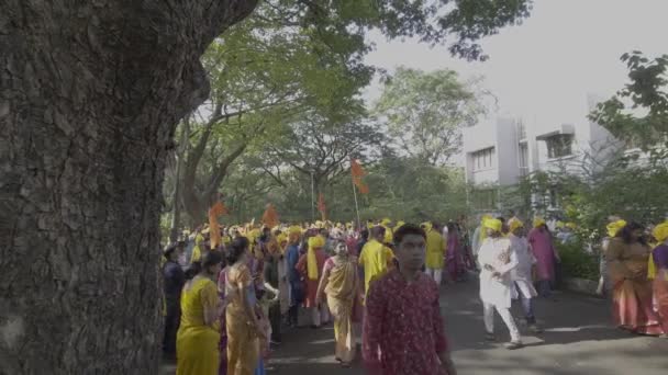 Mumbai India Maart 2023 Processie Van Mensen Die Gudi Padwa — Stockvideo