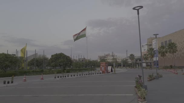 Delhi Indien April 2023 Indiska Tricolor National Flag Hissade Hög — Stockvideo