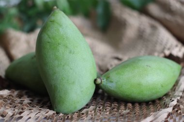 Totapuri çiğ mangoları ya da Magnifera indica. Dikdörtgen şeklinde bir mangodur ve 15-20 cm uzunluğunda bir gagası vardır. Meyvenin derisi kalın ve yeşil, sarı ya da bu renklerin bir kombinasyonu