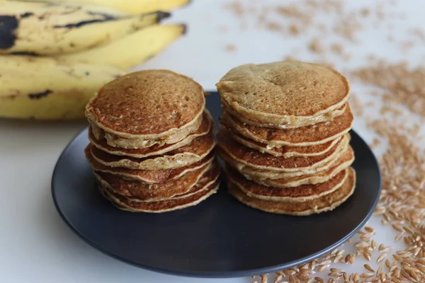 Khapli wheat plantain pancake. A healthy version of pancakes made of emmer wheat flour, ripe plantain, sweetened with jaggery. A version of pancake with oldest wheat varieties of India.