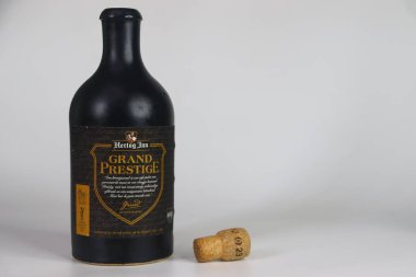 Mumbai, India - Jan 24 2025: Hertog Jan Grand Prestige Dutch beer, a premium dark beer with alcohol concentration 10%, bringing a special experience to the drinker. The beer bottle is with a cork cap clipart