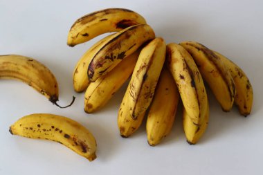 Bir grup olgun Poovan Pazham. Tatlı tatları ve besin faydalarıyla tanınan küçük, popüler bir Güney Hindistan muz çeşidi. Geleneksel yemek ve tatlılarda popüler Kerala çeşitliliği