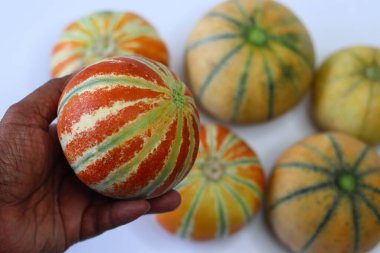 Madhu miskkavunu olarak da bilinir. Kharbooja ve Kajari kavunu olarak da bilinir. Ya da Delhi kavunu. Renkli bir Hint yaz meyvesi ikilisi. Tropikal mutfak için ideal.